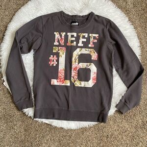 Neff Long Sleeve Top Gray Floral Womens Size Small